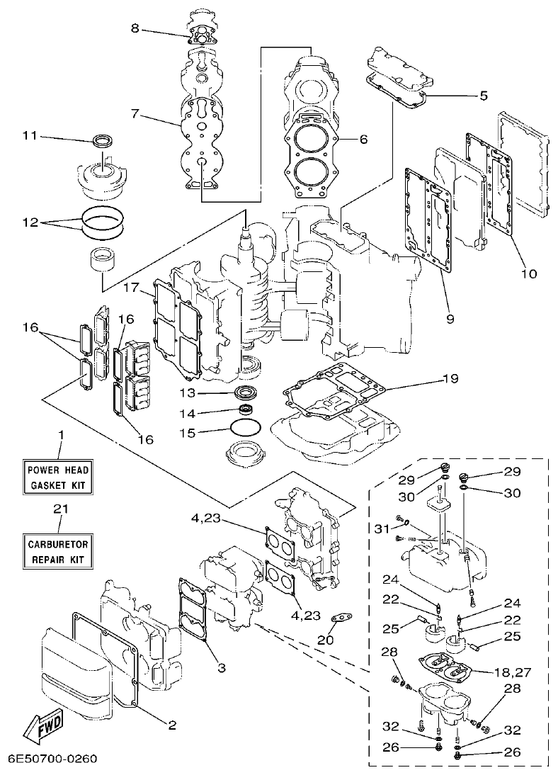 Yamaha 115B, 140B REPAIR KIT 1 parts diagram